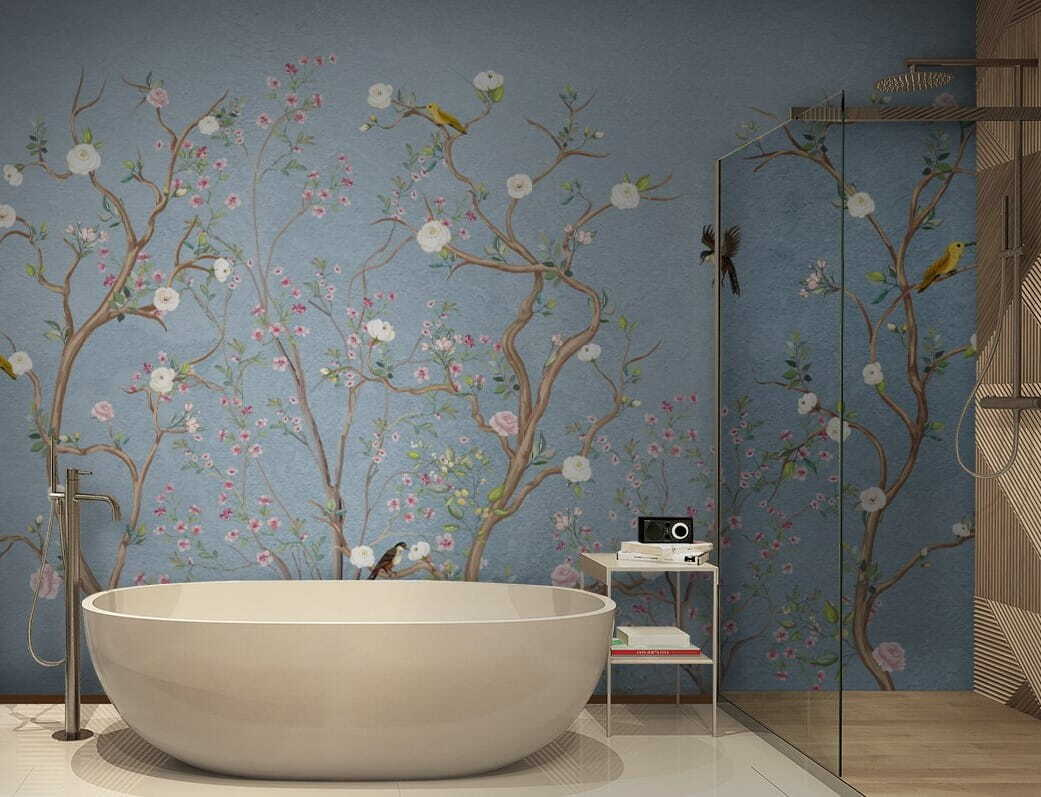 Mural of a tree with flowers and birds Mural of a tree with flowers and birds