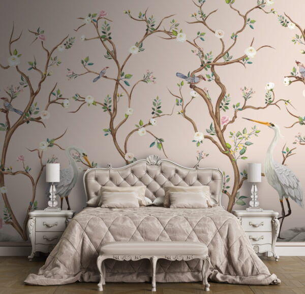 Papier peint avec des oiseaux et des fleurs Papier peint avec des oiseaux et des fleurs