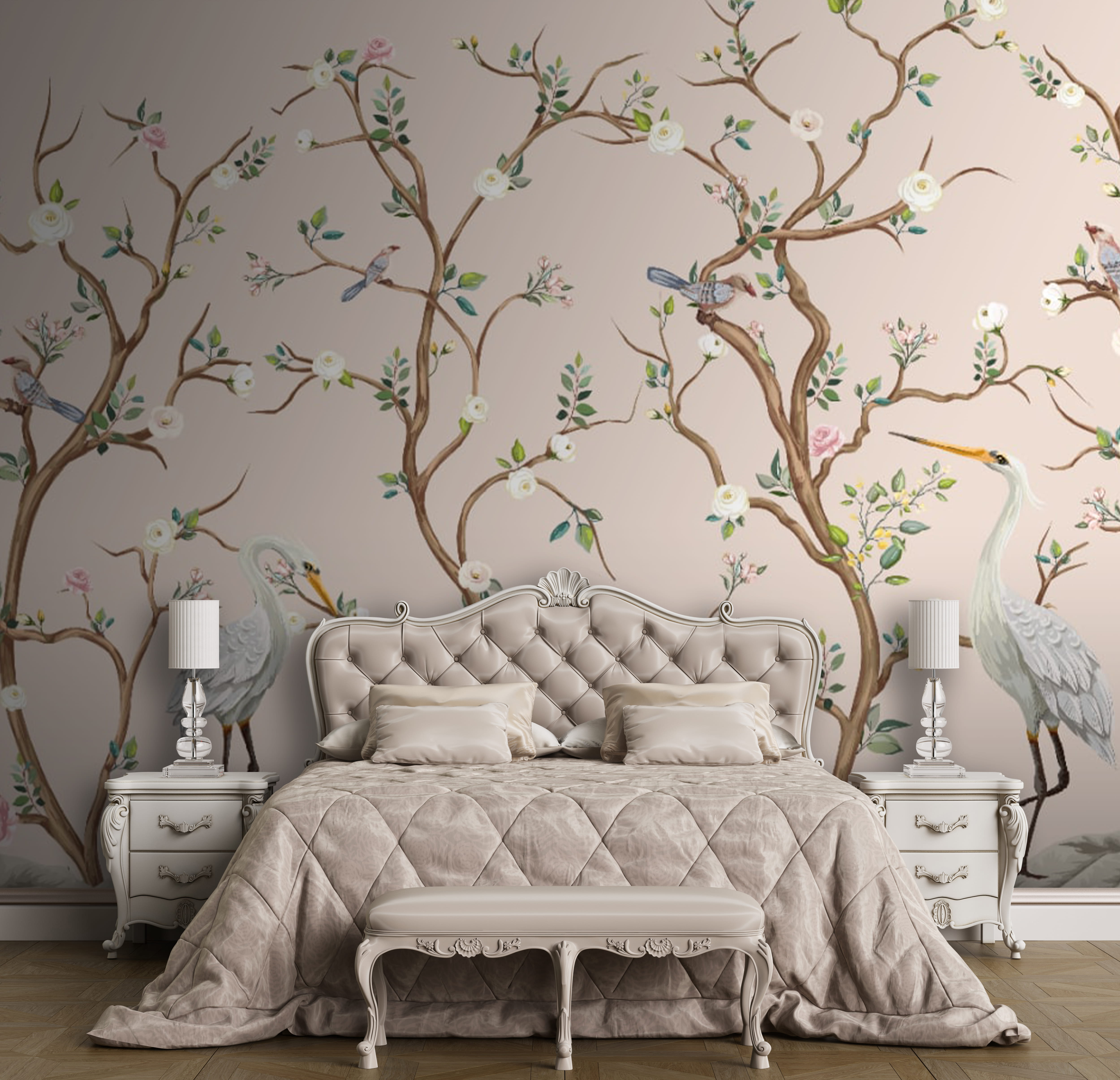Papier peint avec des oiseaux et des fleurs u79607pib1m - Papier peint avec des oiseaux et des fleurs - tegory