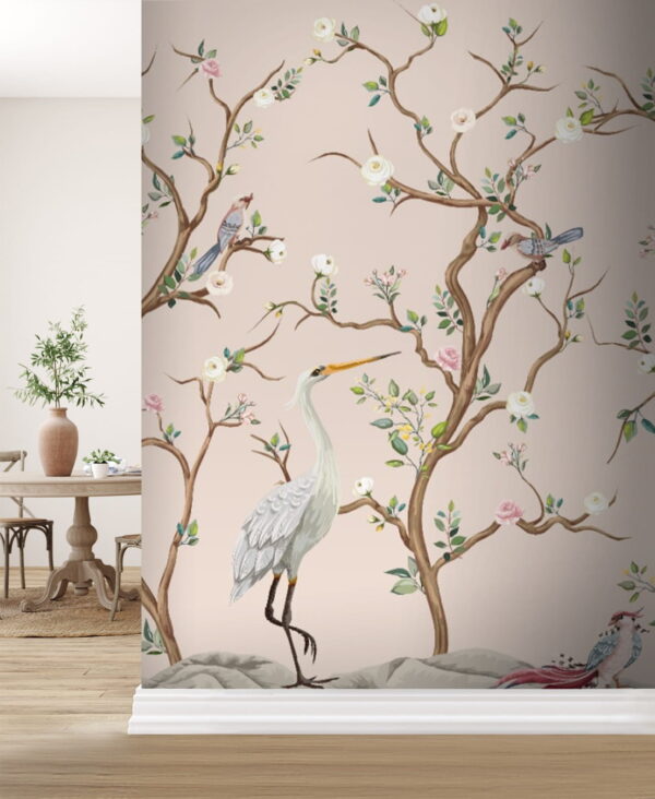 Papier peint avec des oiseaux et des fleurs Papier peint avec des oiseaux et des fleurs