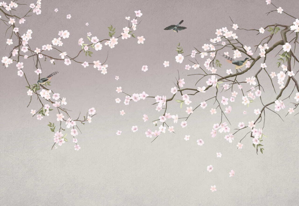 Branche d'arbre avec fleurs et oiseaux Branche d'arbre avec fleurs et oiseaux
