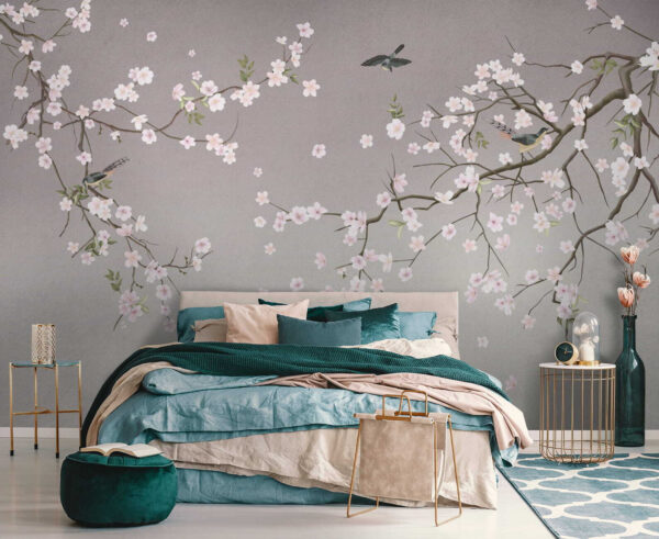 Branche d'arbre avec fleurs et oiseaux Branche d'arbre avec fleurs et oiseaux