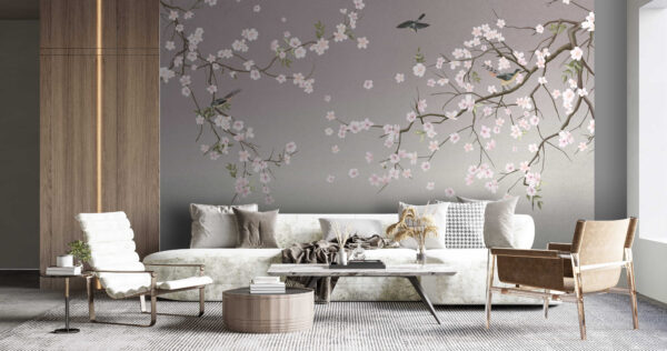 Branche d'arbre avec fleurs et oiseaux Branche d'arbre avec fleurs et oiseaux