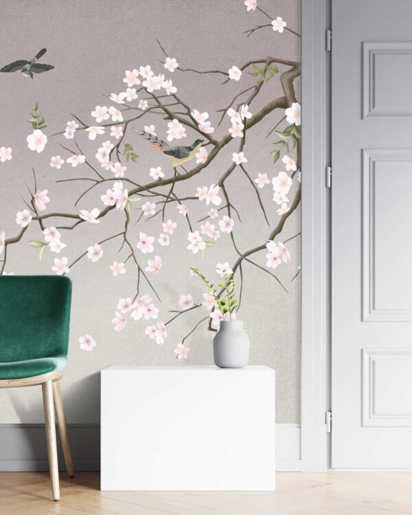 Branche d'arbre avec fleurs et oiseaux Branche d'arbre avec fleurs et oiseaux