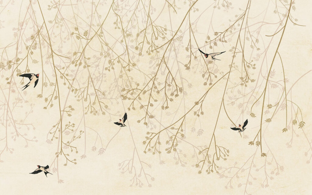 Oiseaux volant dans les branches d'un arbre Oiseaux volant dans les branches d'un arbre