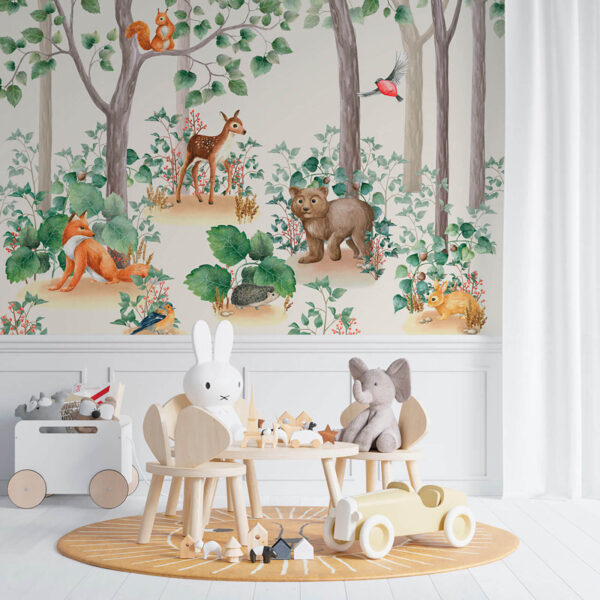 Papier peint avec des animaux dans la forêt Papier peint avec des animaux dans la forêt
