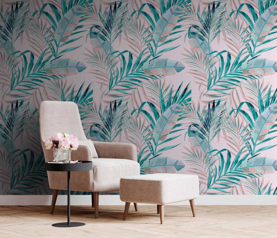 Motif de feuilles sur fond rose