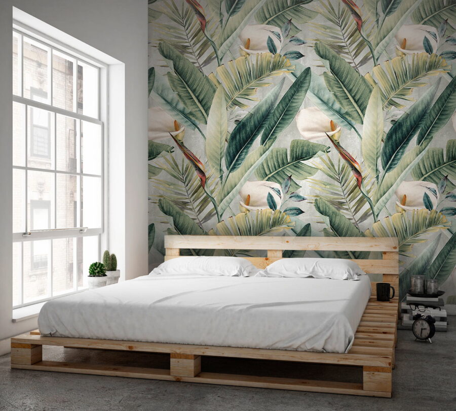 Motif de feuilles et de fleurs vertes