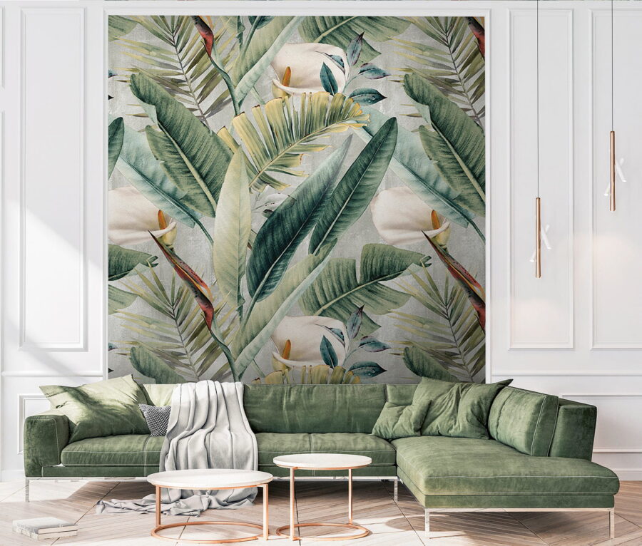 Motif de feuilles et de fleurs vertes