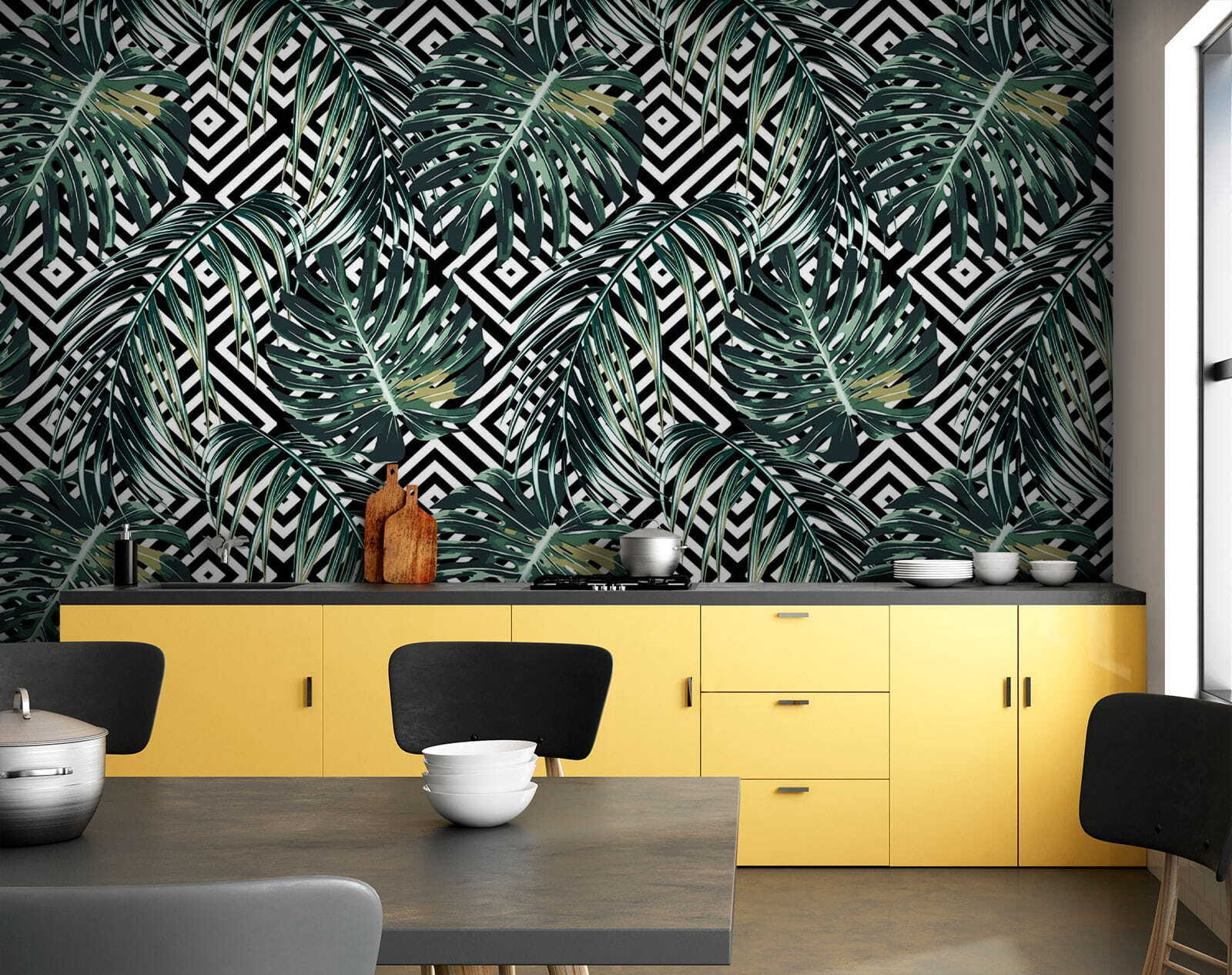 Motif de feuilles sur fond noir et blanc u79688pik1m - Motif de feuilles sur fond noir et blanc - tegory