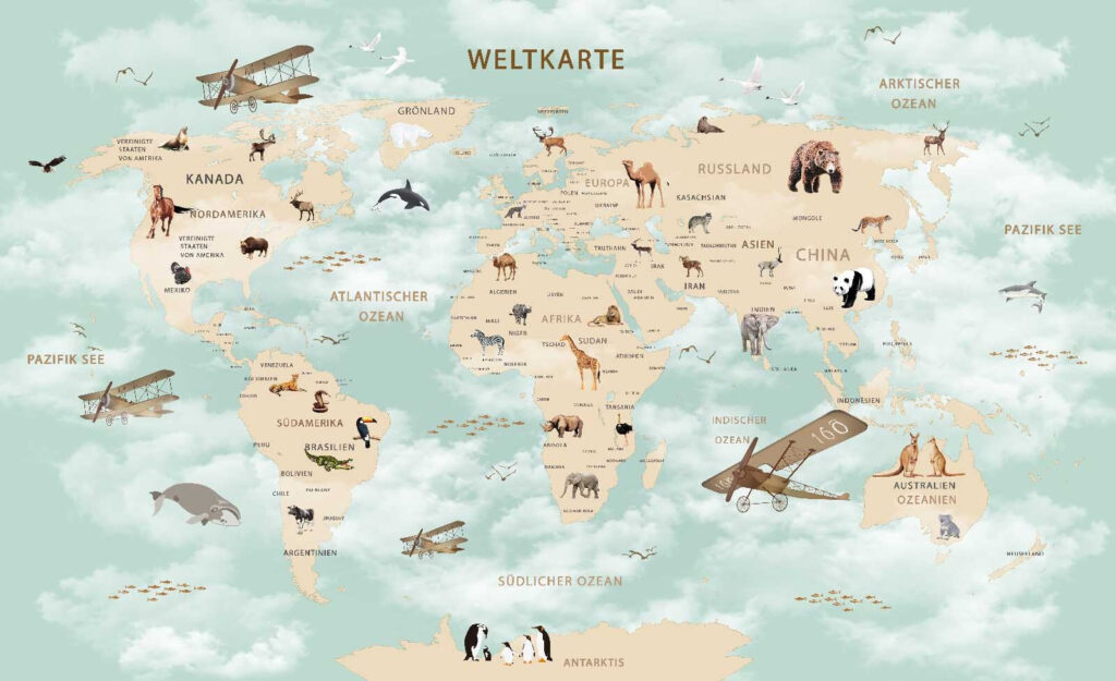 Carte du monde avec animaux Carte du monde avec animaux