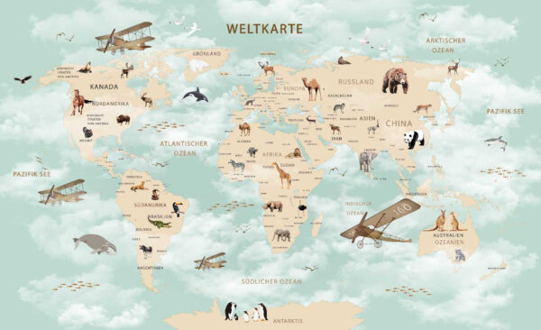 Carte du monde avec animaux Carte du monde avec animaux