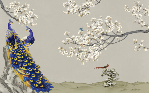 Paon et oiseaux sur un arbre Paon et oiseaux sur un arbre