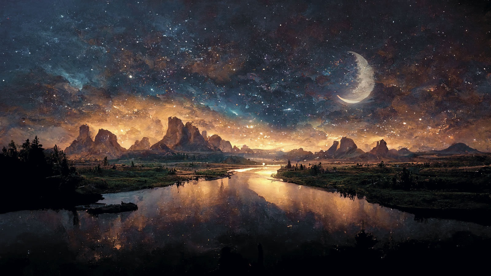 River with a moon in the sky River with a moon in the sky