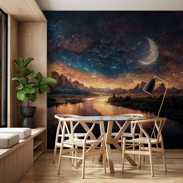 Rivière avec une lune dans le ciel Rivière avec une lune dans le ciel