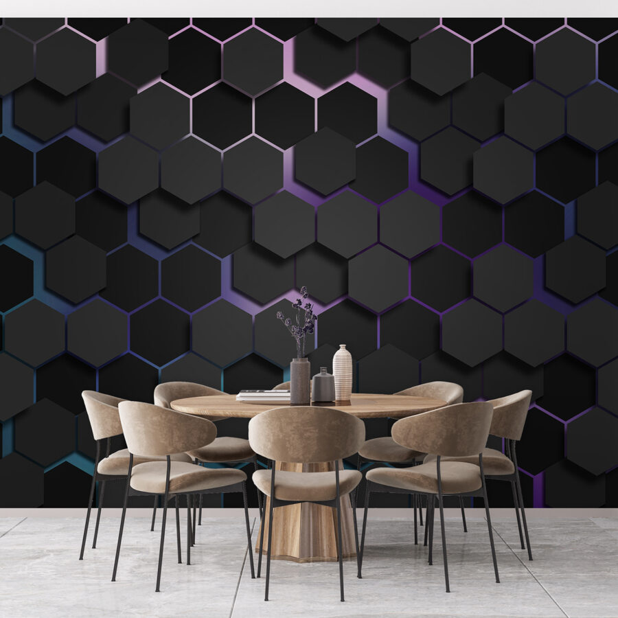 Papier peint Un groupe d'hexagones noirs