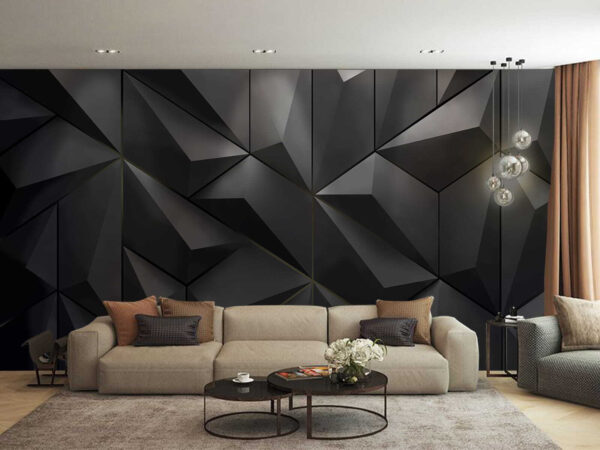 Papier peint Papier peint Mur noir avec de nombreux triangles (UGS : u79936)