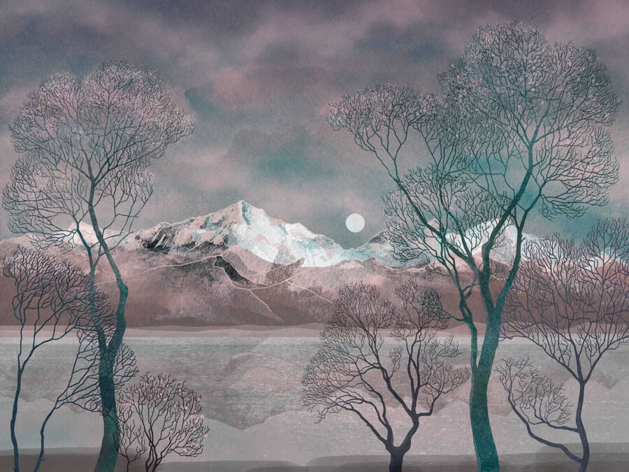 Paysage avec arbres et montagnes
