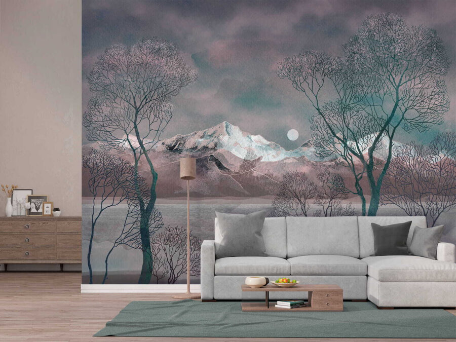 Paysage avec arbres et montagnes