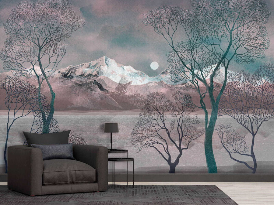 Paysage avec arbres et montagnes