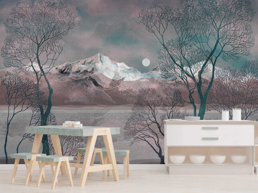Paysage avec arbres et montagnes