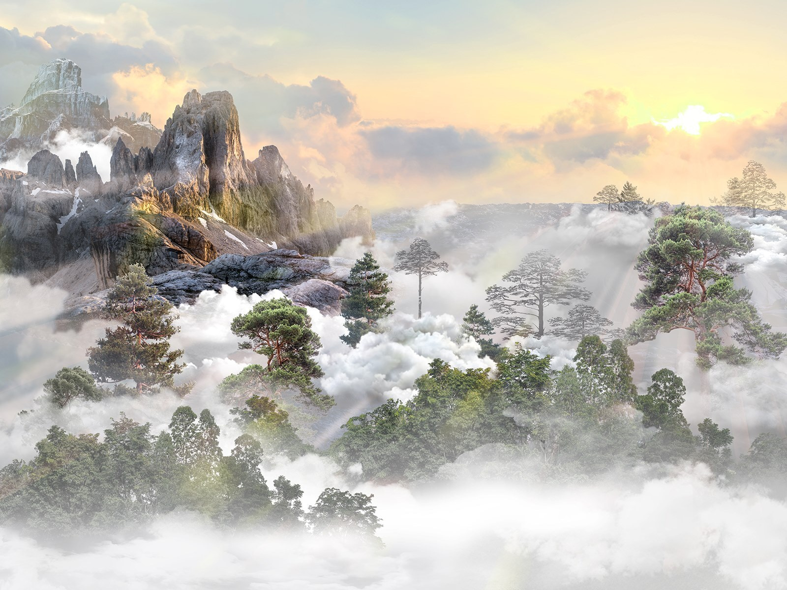 Mountain with trees and clouds Mountain with trees and clouds