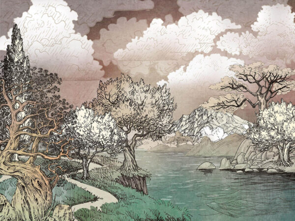 Paysage avec des arbres et un lac Paysage avec des arbres et un lac