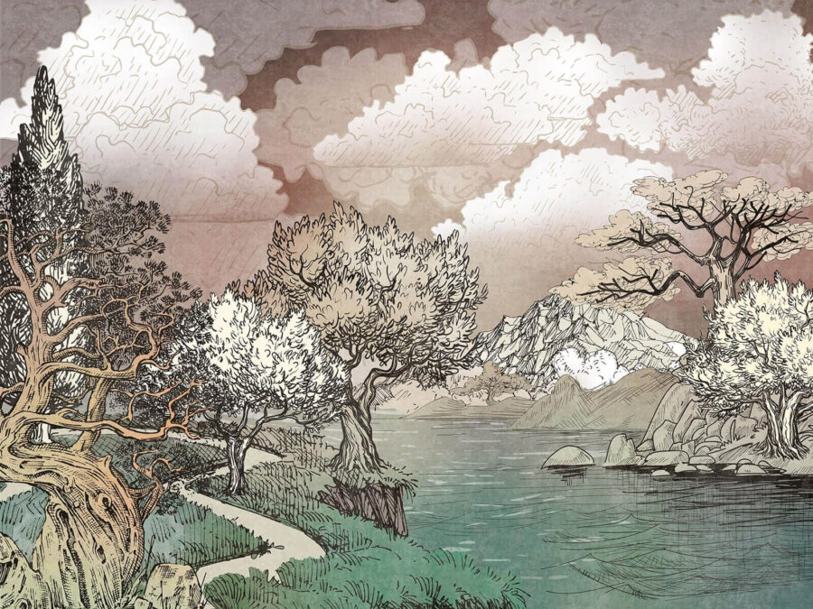 Paysage avec des arbres et un lac