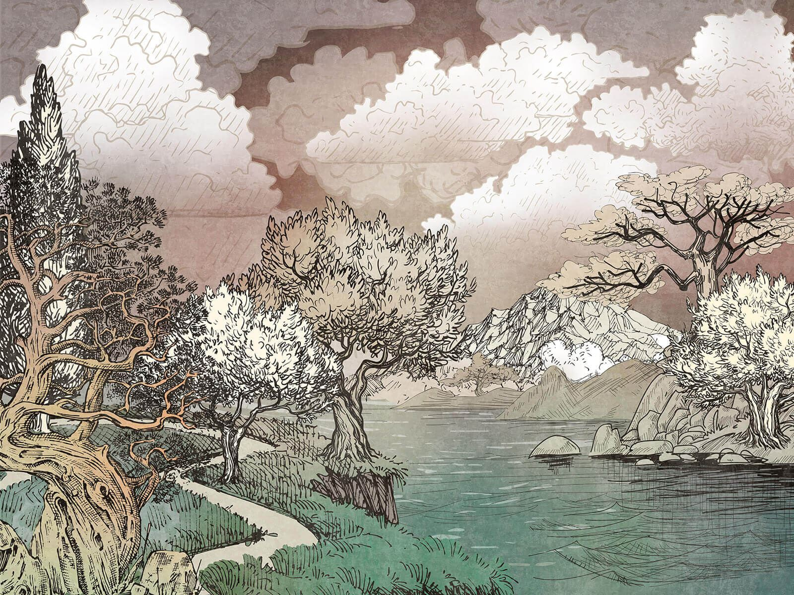 Paysage avec des arbres et un lac u80323p - Paysage avec des arbres et un lac - tegory