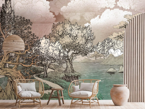 Paysage avec des arbres et un lac Paysage avec des arbres et un lac