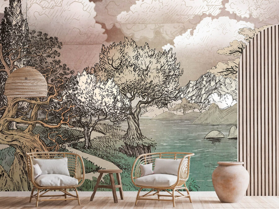 Paysage avec des arbres et un lac
