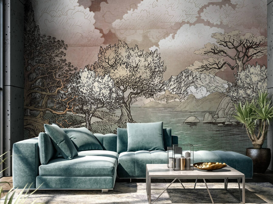 Paysage avec des arbres et un lac