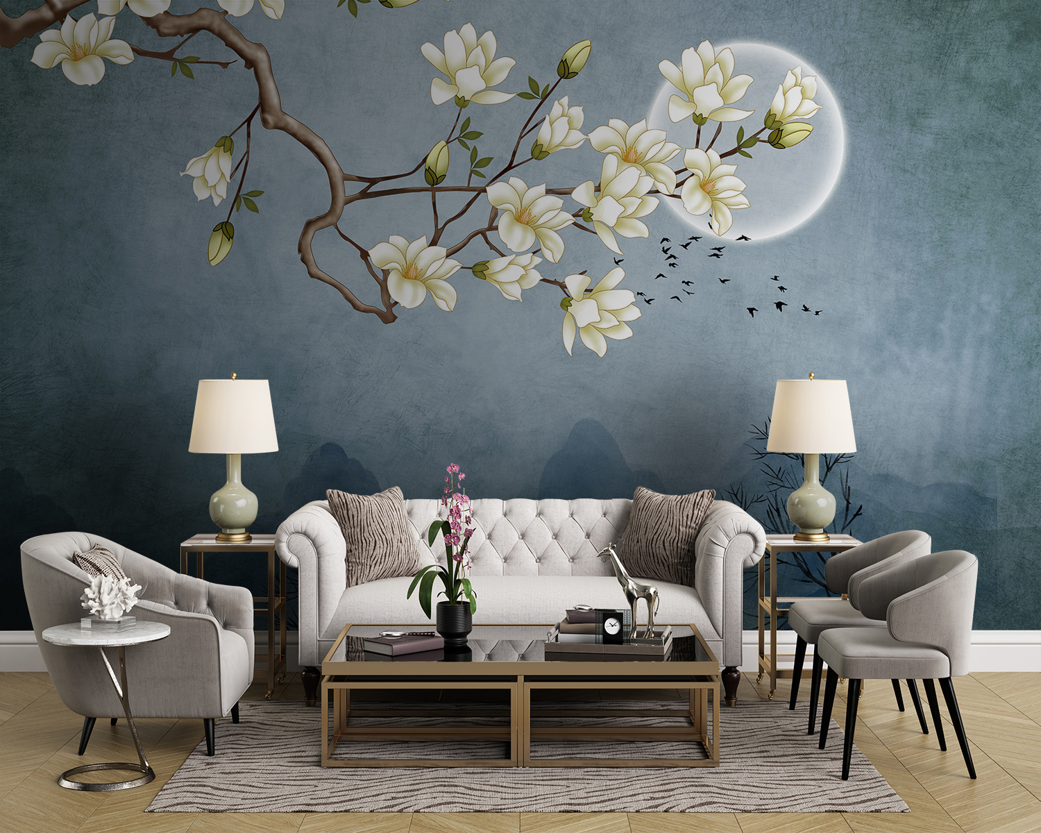 u92999pig43m - Peinture d'une branche d'arbre avec des fleurs blanches - tegory