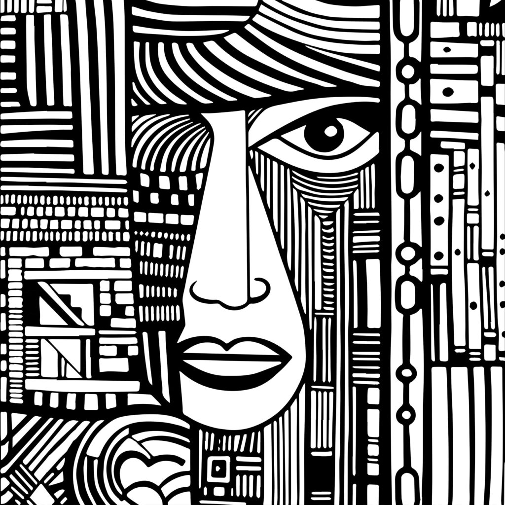 Dessin d'un visage en noir et blanc Dessin d'un visage en noir et blanc
