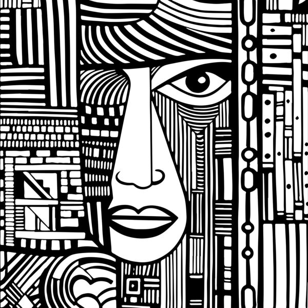 Dessin d'un visage en noir et blanc Dessin d'un visage en noir et blanc