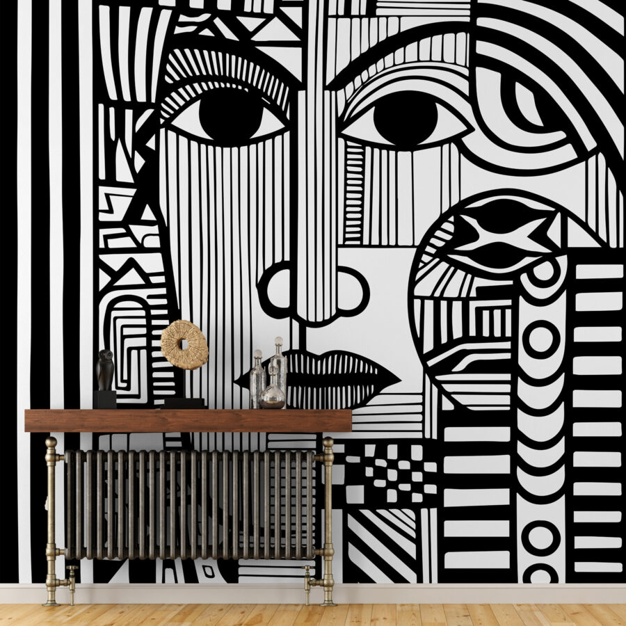 Dessin d'un visage en noir et blanc