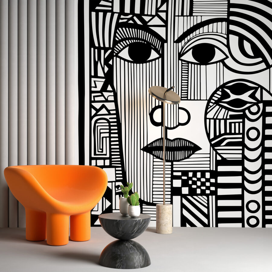 Dessin d'un visage en noir et blanc