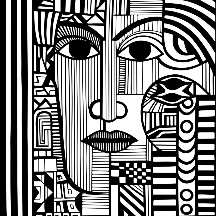 Dessin d'un visage en noir et blanc