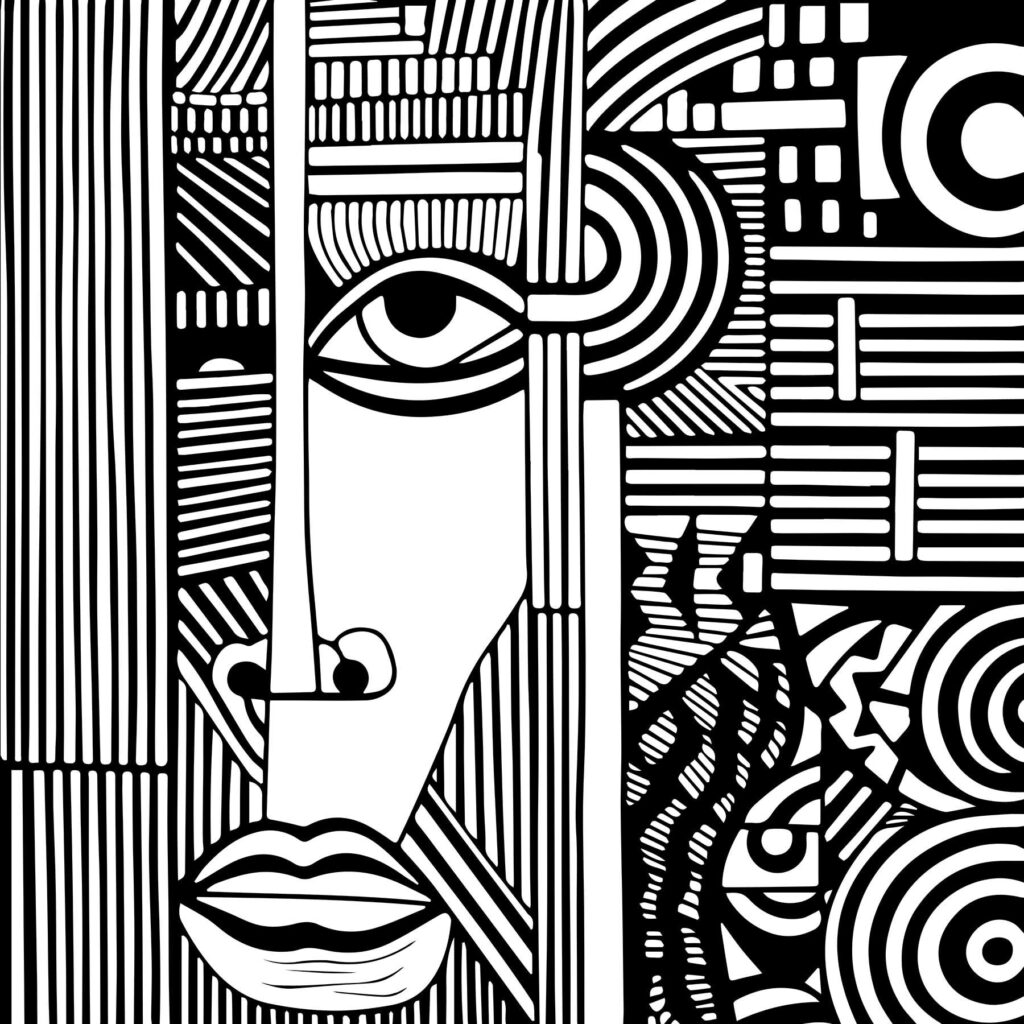 Dessin d'un visage en noir et blanc Dessin d'un visage en noir et blanc