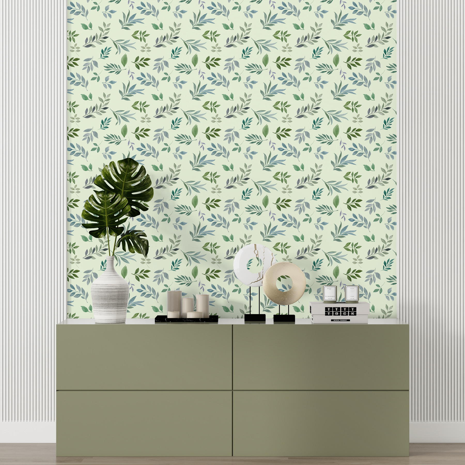Papier peint Motif de feuilles sur fond blanc : u98629 - Tapeko.fr