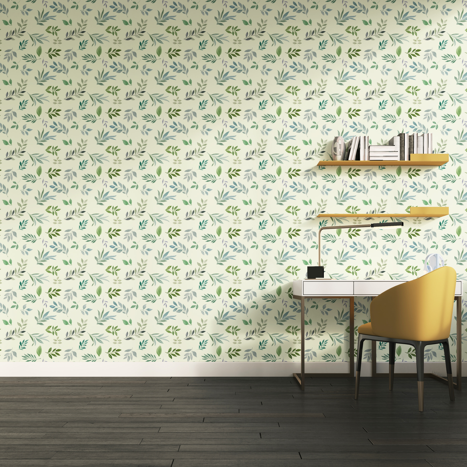 Papier peint Motif de feuilles sur fond blanc : u98629 - Tapeko.fr