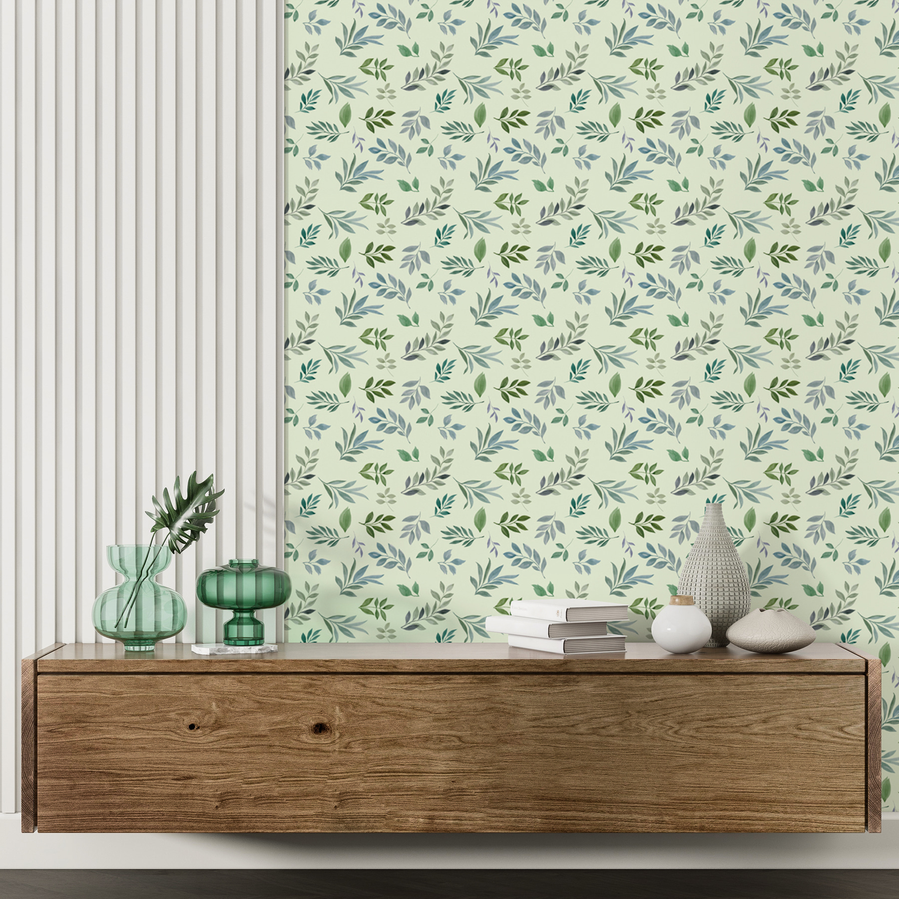 Papier peint Motif de feuilles sur fond blanc : u98629 - Tapeko.fr