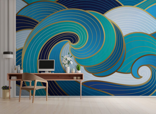 Papier peint Une vague bleue et blanche tourbillonnante (UGS : u98590) Papier peint Papier peint Une vague bleue et blanche tourbillonnante (UGS : u98590)