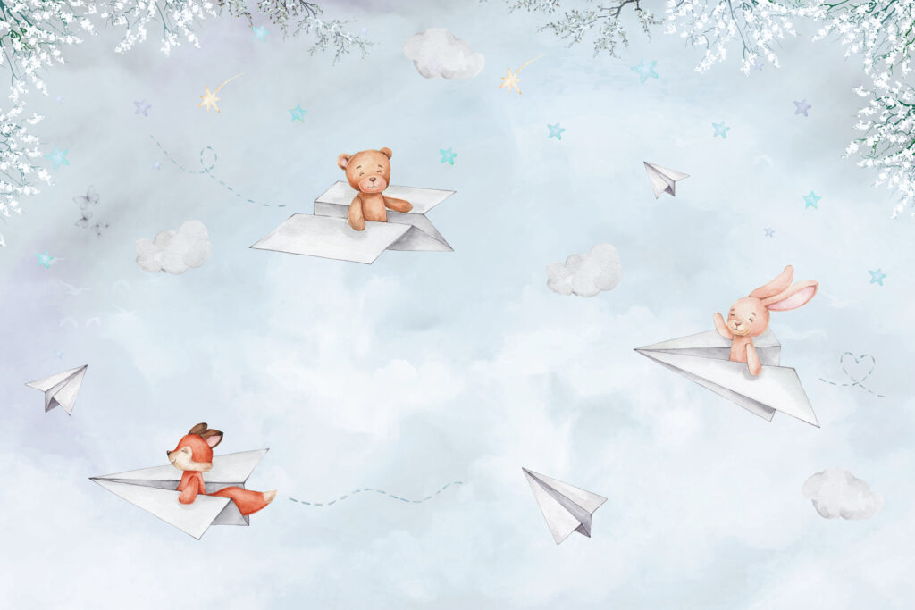 Un avion en papier et des ours en peluche Un avion en papier et des ours en peluche