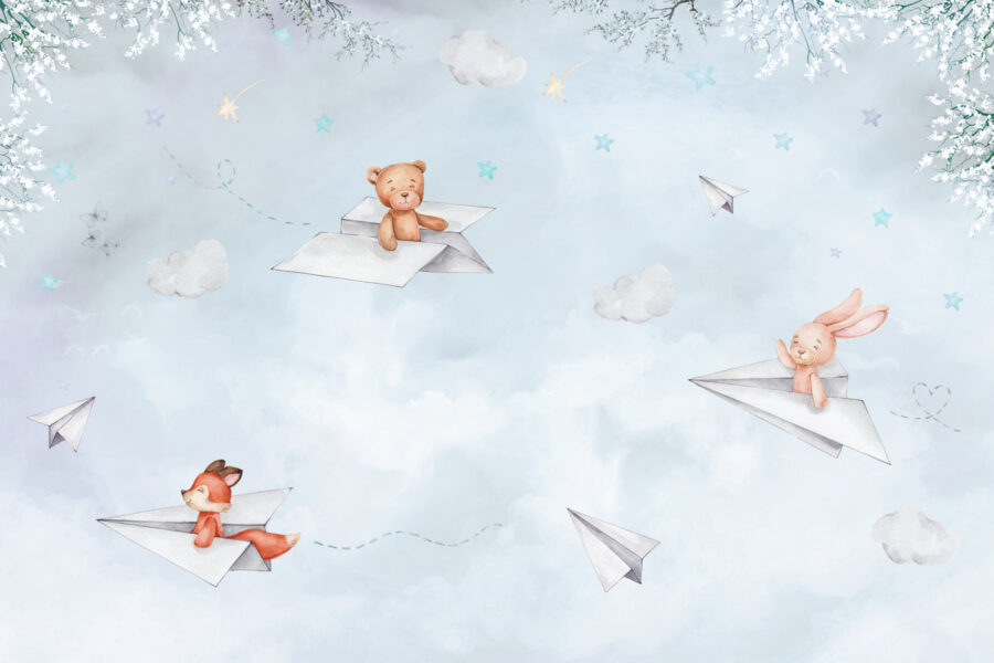 Un avion en papier et des ours en peluche