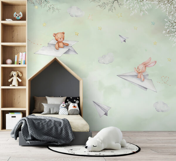 Un avion en papier et des ours en peluche Un avion en papier et des ours en peluche