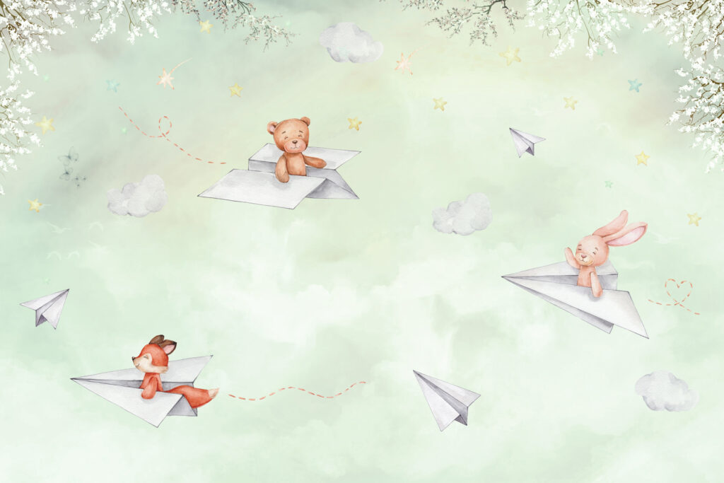 Un avion en papier et des ours en peluche Un avion en papier et des ours en peluche