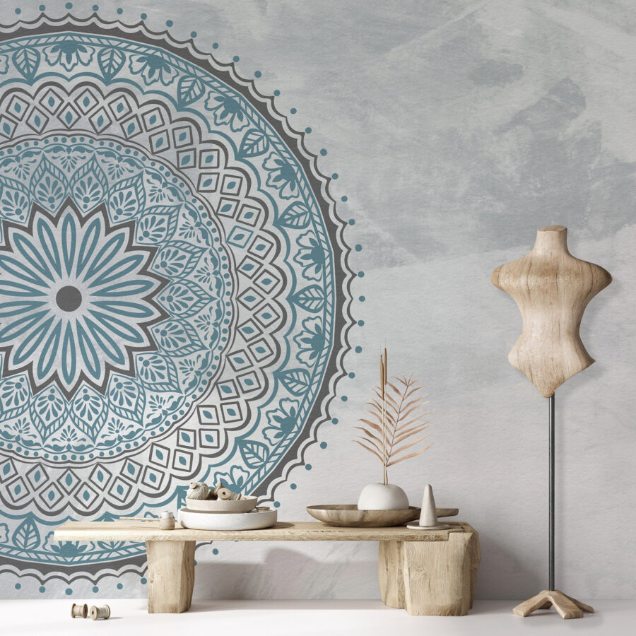 Papier peint Un mandala bleu et gris