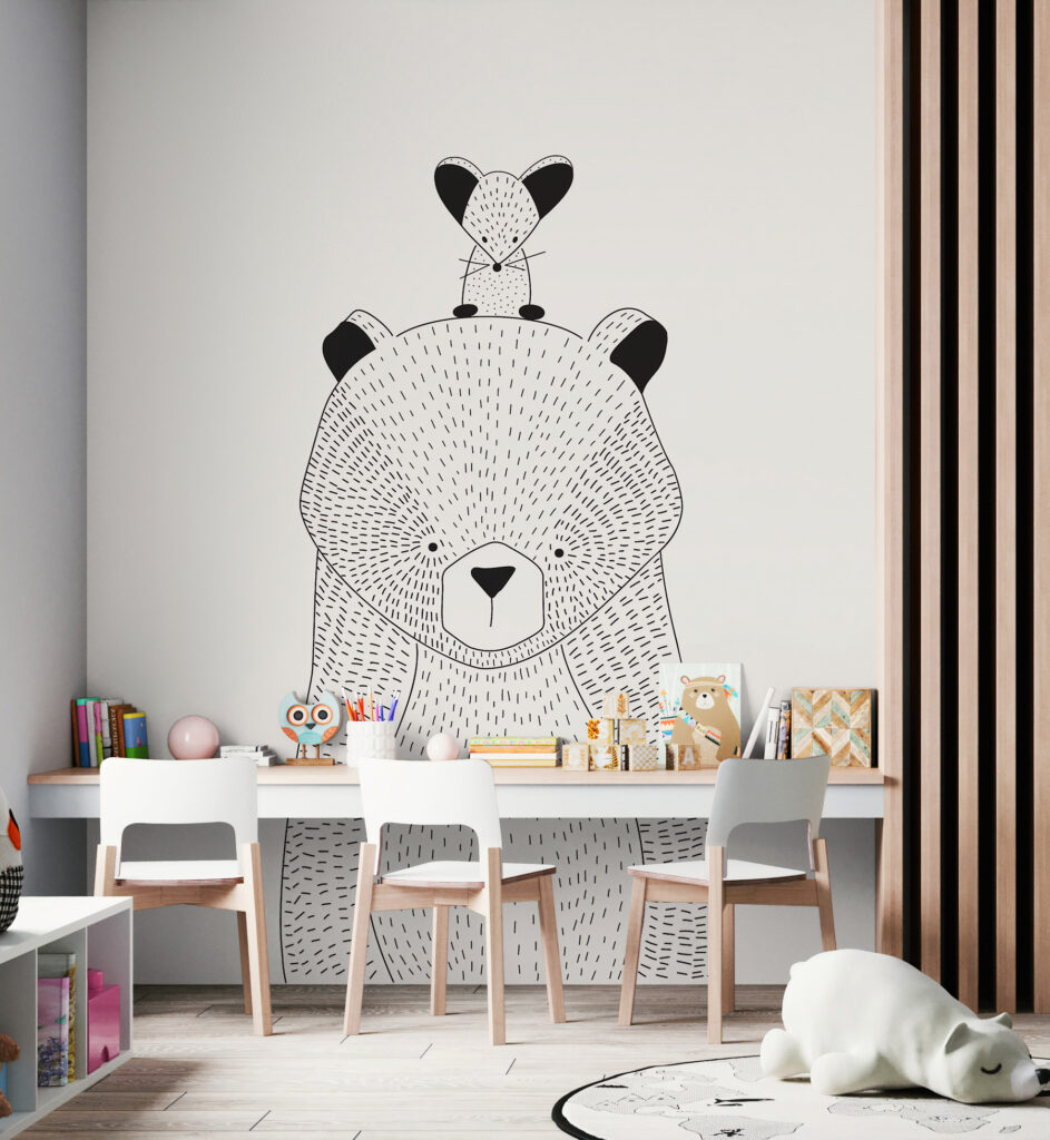 A bear with a mouse on its back