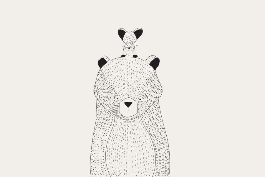 Un ours avec une souris sur le dos